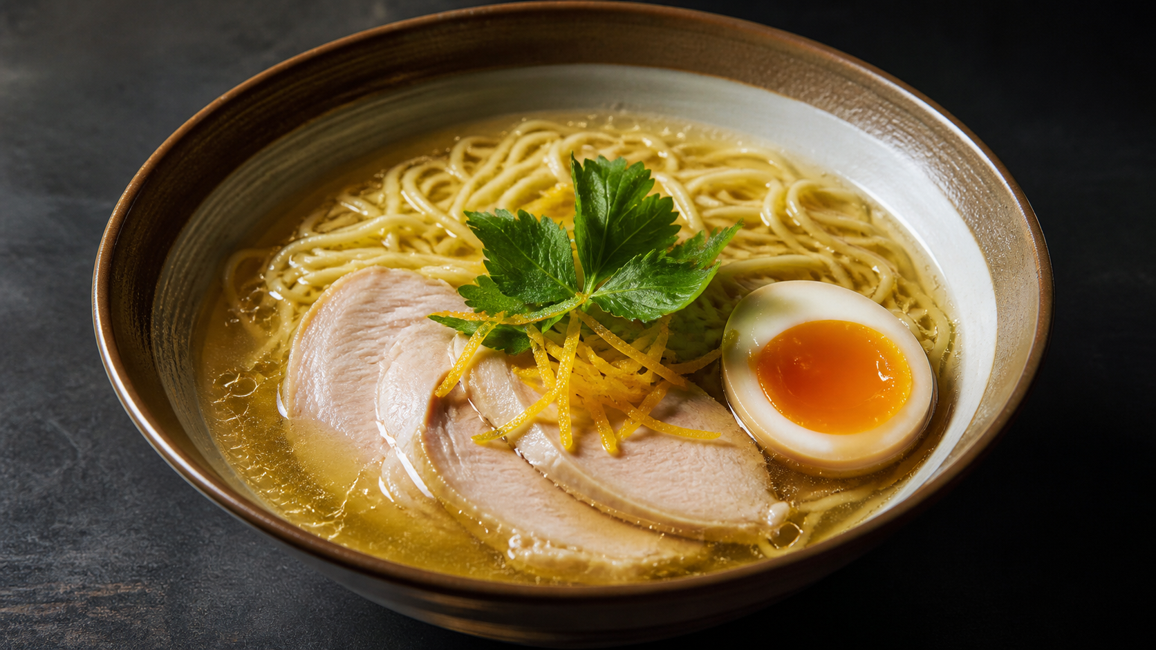柚子香る鶏清湯塩ラーメンの完成写真